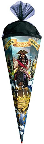 Schultüte - Piraten/Schatztruhe & Piratenschiff - 50 cm - rund - mit Tüllabschluß - Zuckertüte Roth - mit/ohne Kunststoff Spitze - für Jungen/Gesche..