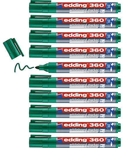 edding 360 Whiteboardmarker - verde - 10 Whiteboard Stifte - Rundspitze 1,5-3 mm - Boardmarker abwischbar - für Whiteboard, Flipchart, Magnettafel, Pinnwand, Memoboard - Sketchnotes - nachfüllbar