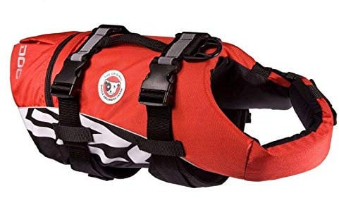EzyDog DFD Schwimmweste Hund - Hundeschwimmweste - Schwimmwesten für Hunde - Größenverstellbar mit Griff und Reflektoren (S, Rot)