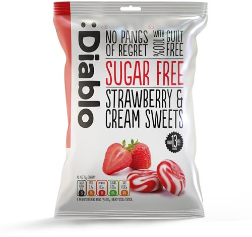 Diablo Sugar-Free Candy Strawberry & Cream, Healthy Sweets Sweetened with Maltitol, Sugar-Free Treats for All Occasions, Ideal for Gift Boxes, Mother’s Day & Father’s Day – 75g, Pack of 1