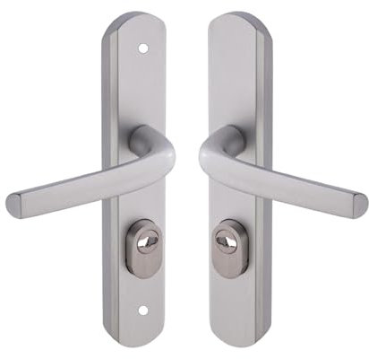 Vachette Set de Poignée de Porte sur Plaque Sécumax - Version Clé I, Entraxe 195 mm - Pose Facile - en Aluminium - Protecteur de Cylindre Inox Ajustable de 5 mm - Anodisé Argent - Garantie 10 Ans