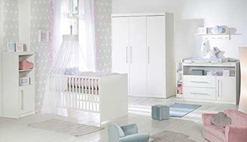 roba Zimmerset 'Maren', inkl. Kombi-Bett 70 x 140 cm, Wickelkommode breit & Schrank 3-türig Weiß