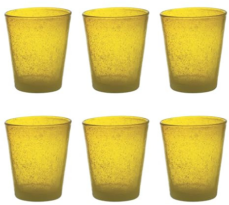 Livellara Bicchieri Acqua Vetro Soffiato, Set da 6, Bicchieri in Vetro Colorati, Moderni, Particolari, Capacità 450 ml, Resistenti al Calore, per Acqua, Cocktail, Succhi di frutta. Colore: Giallo