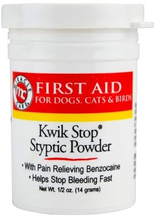 Miracle Care Kwik Stop Styptic Powder for Dogs, Cats, and Birds, 0.5 Ounce