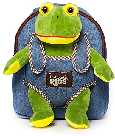Naturally KIDS Toddler Backpack w. Plush Frog Toy, Kids Gift 2 3 4 5