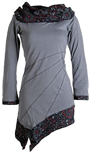Vishes - Alternative Bekleidung - Asymmetrisches Kleid aus Baumwolle mit Schalkragen grau 42-44 (2XL)