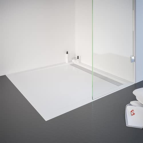 Schulte Duschwanne 100x100 cm, Quadrat extra-flach 2,5 cm, Sanitär-Acryl alpin-weiß, inkl Ablauf mit Rinnenabdeckung weiß und Füßen