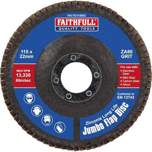 Faithfull FAIFD11580Z Zirconia Abrasive Jumbo Flap Disc 115mm x 22mm MEDIUM