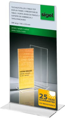 Sigel TA224 Tischaufsteller DIN lang gerade, hochwertiges glasklares Acryl, Werbeaufsteller