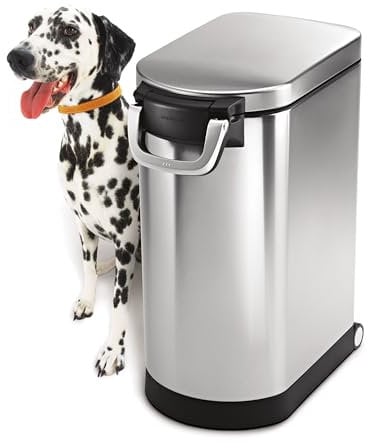 simplehuman CW1886 30L 15KG Large Pet Dog Dry Food Storage Container Bin, Lid-Mounted Measuring Scoop, Airtight Seal, Pet-Proof Lock, Removable BPA-Free Inner Bucket, Brushed Stainless Steel