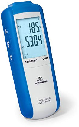 PeakTech P 5140 - Digital-Thermometer 2 CH, -200...+1372°C, Hintergrundbeleuchtung, 3 1/2-stellige, 3-fache Anzeige, Universal-Temperaturfühler P TF-55