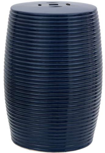 Oriental Furniture Taburete de jardín de porcelana acanalada, 18 pulgadas, azul oscuro