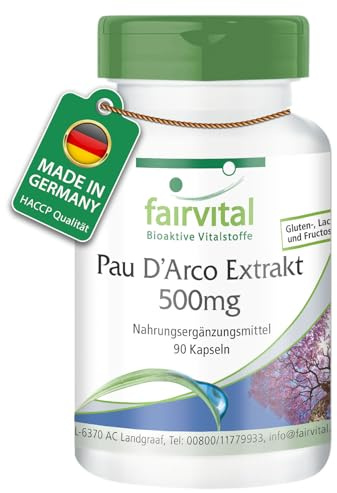 fairvital Lapacho Rindenextrakt 500mg, 90 Kapseln, schluckfreundlich, Pau D’Arco, HOCHDOSIERT, VEGAN