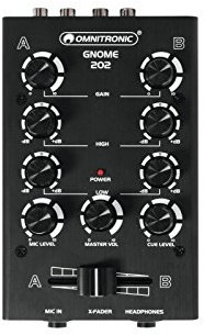 OMNITRONIC GNOME-202 Mini-Mixer schwarz | 2-Kanal-DJ-Mixer im Miniaturformat | Extrem leichter und kompakter DJ-Mixer | Metallgehäuse