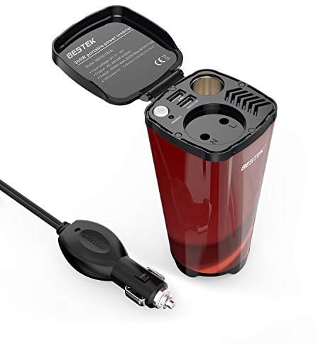 BESTEK Auto Wechselrichter 200W Tasseförmiger KFZ Spannungswandler DC 12V auf AC 230V Power Inverter mit 2 USB Anschlüsse, Zigarettenanzünder-Adapter