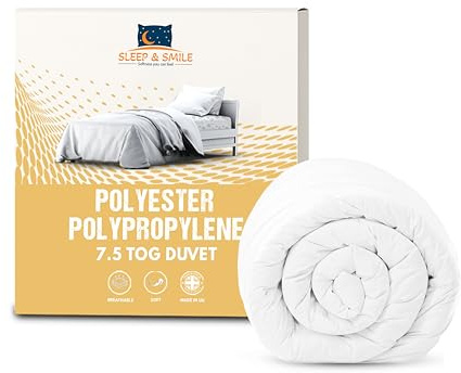 Sleep&Smile 7.5 Tog Double Polyester Polypropylene Hollowfibre Duvet Quilt Non Allergenic UK Made