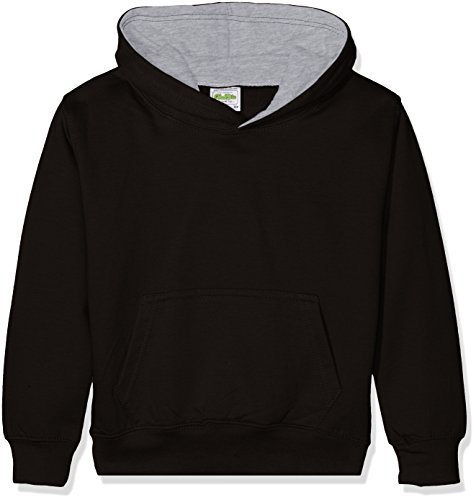AWDis Boy's KIDS VARSITY HOODIE Hoodie, Multicoloured (Jet Black/Heather Grey), X-Large (Manufacturer Size: 12/13 Y)