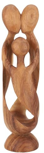 Holzfigur, Statue Feng Shui 30 cm, handgeschnitzt, Familie / hellbraun | Handgeschnitzte Suar-Wood Figur, künstlerische Darstellung, einzigartiges Kunstwerk, verleiht deinem Wohnraum Charme.