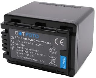 Dot.Foto VW-VBK360, VW-VBK360E-K Premium 3.6v-3.7v / 3580mAh Batterie Rechargeable pour Panasonic HDC-TM60, HDC-TM80, HDC-TM90, HC-V10, HC-V100, HC-V100M, HC-V500, HC-V500M, HC-V700, HC-V700M