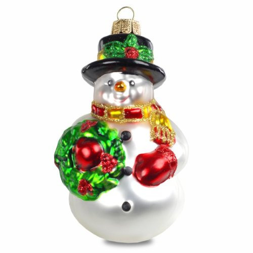 Sikora BS190 Christbaumschmuck Glas Ornament/SCHNEEMANN MIT Kranz - H:9cm