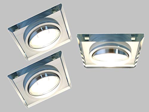 Trango 3er Set *CRYSTAL* Deckenstrahler 6729S-03G6KSD aus Glas handgeschliffen inkl. 3x 3-Stufen dimmbar GU10 LED Leuchtmittel 6000K Tageslichtweiß, Einbauleuchte, Einbauspot, Deckenleuchte
