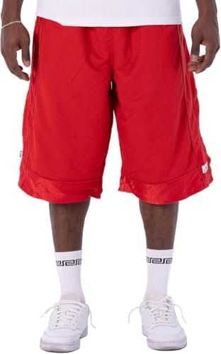 Pro Club Herren Basketball-Shorts aus schwerem Netzstoff - Rot - Klein