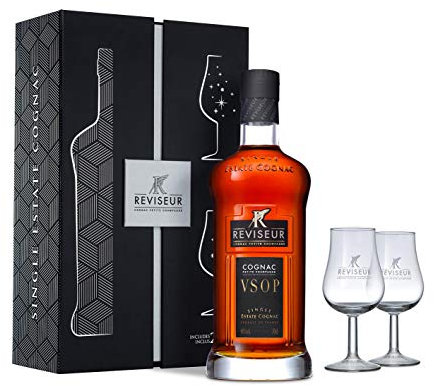 Réviseur, Cognac VSOP 70cl, 40% alc, Coffret 2 verres Réviseur, Single Estate Cognac Cru Petite Champagne.