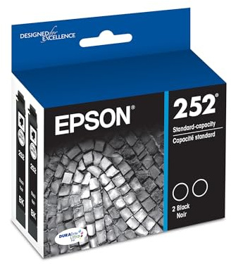 Epson 252 DURABrite Ultra Ink Standard Capacity Black Dual Cartridge Pack (T252120-D2) Works with Workforce WF-3620, 3640, 7110, 7610, 7620, 7710, 7720, 7210