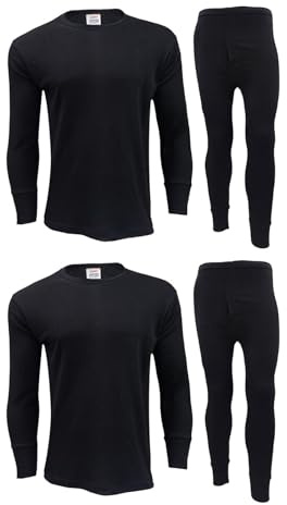 Gaffer Mens Thermal Sets 2 Pack Long Sleeve Tshirt Johns Bottoms T Shirt Ski Wear Black X-Large XL