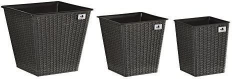 Gartenfreude Pflanzkübel, Polyrattan 3-er, wasserdichter Kunststofftopf, anthrazit, 41.5 x 41.5 x 38 cm, 4000-1068-001