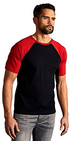 Raglan Baseball T-Shirt Herren, Schwarz-Rot, L