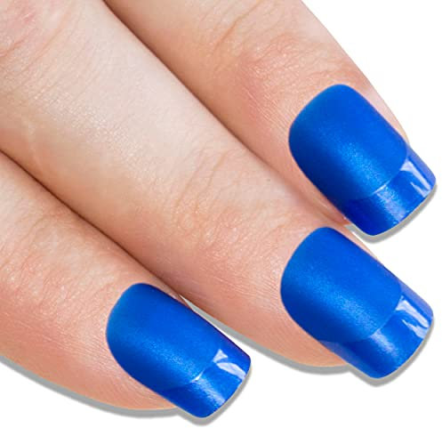 Art bling faux ongles français manucure bleu mat Moyen Conseils UK