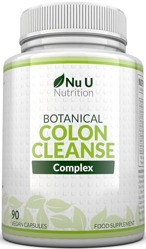 Colon Cleanse Detox Complex - 90 Vegan Capsules - 11 Prebiotic, Fibre & Herbal Ingredients - Psyllium Husk, Aloe, Dandelion & More - Made in The UK - Nu U Nutrition