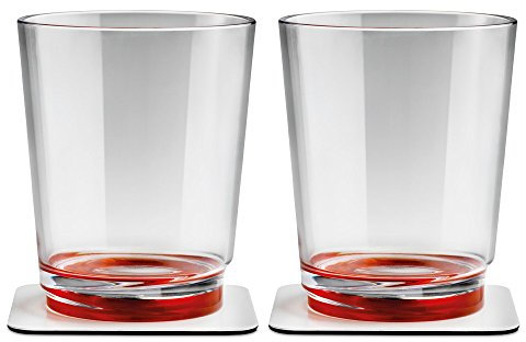 Silwy Magnetglas 250 ml mit Untersetzer 2er-Set rot