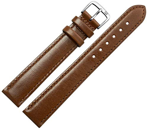 MARBURGER Uhrenarmband 12mm Leder Braun Silber XL Glatt Mit Naht - Montage Set 6601232000120