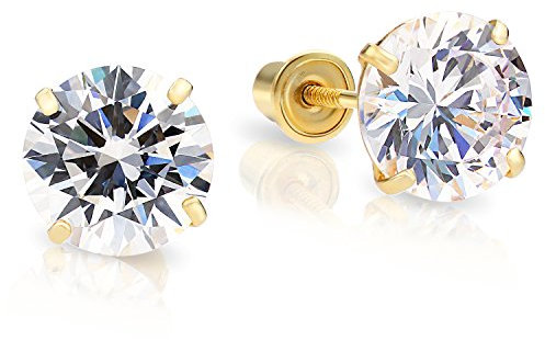 14k Yellow Gold Cubic Zirconia Stud Earrings with Screw Backs, Yellow Gold, Cubic Zirconia