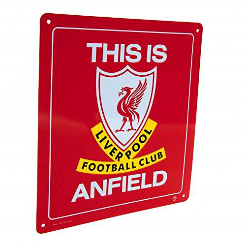Offizielles Liverpool FC Metallschild, englische Aufschrift „This is Anfield“, 23 x 25 cm