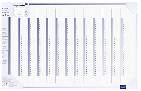 Legamaster 7-489000-1 Accents Plan-Whiteboard, bedruckt mit Jahresplaner, lackierte Stahloberfläche, Sichtverpackung, 90 x 60 cm