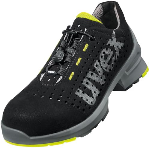 Uvex 1 gelochter Halbschuh, Sicherheitsschuhe S1 SRC, Arbeitsschuhe für Damen & Herren, Schwarz/Lime - Gr. 41