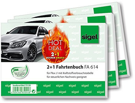 Sigel T1159 Fahrtenbücher für PKW, 3 Stück