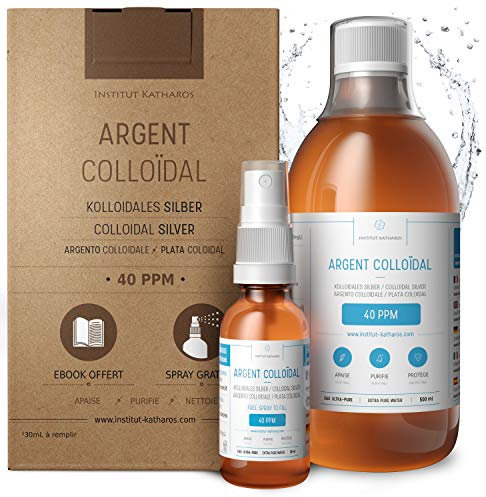 Argent Colloïdal 500mL ● 40 PPM 100% Naturel ● Spray 30mL à Remplir ● Concentration Supérieure, Particules plus Petites : Meilleurs Résultats ● Certifié par 3 Laboratoires ● Fabriqué en France.