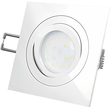 SSC-LUXon LED-Einbaustrahler Ultra flach (30mm) QF-2 eckig weiß lackiert schwenkbar mit 4W LED Modul warmweiß 2700K 230V ohne Trafo | Oberfläche Aluminium weiß lackiert | glanzpolierter Innenring