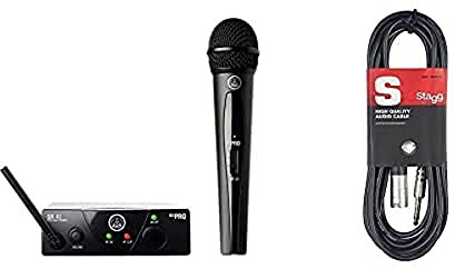 Akg Wms40 - Kit Con Micrófono, Negro + Stagg Sac3Pxm Dl - Cable Audio Deluxe Xlr Macho A Jack Macho 6.3 Mm, Stereo, Color Negro, 3 M