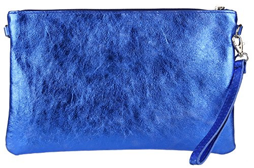 Womens Genuine Italian Metallic Leather Clutch Bag Evening Party