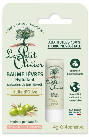 LE PETIT OLIVIER - Baume Lèvres Hydratant - Huile D'Olive - Hydrate Pendant 8h - Lèvres Sèches & Sensibles - Huiles 100% D'Origine Végétale - Fabriqué en France - 4 g