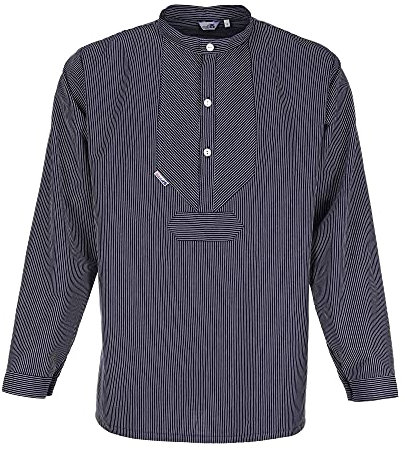 modAS Unisex Fischerhemd 'L. Marleen' mit schmalen Streifen - Gestreiftes Hemd im Finkenwerder-Stil in Blau Größe Damen 42, Herren 48