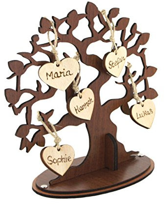 Familienbaum Ahnenbaum Stammbaum aus Holz mit individuellen Namen (mit 4 Namen) von presents & more