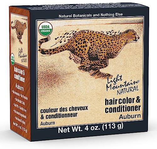 Light Mountain Henna Hair Color & Conditioner - Auburn Hair Dye for Men/Women, Organic Henna Leaf Powder and Botanicals, Chemical-Free, Semi-Permanent Hair Color, 4 Oz