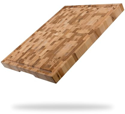 Labell Butchers Block with Juice Groove - Canadian Maple Hardwood Wooden Chopping Boards - End Grain Cutting Board for Meat, Cheese, Fruits & Vegetables - Durable & Easy to Clean - 16x20x1.5