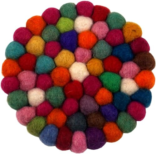 Filzuntersetzer aus Filzkugeln, runde Filzdekoration Ø 10 cm, bunt | 100% Wolle, handgefertigt in Nepal, schmutz- und wasserabweisend, leicht zu reinigen, schützt Möbel vor Wasserflecken.